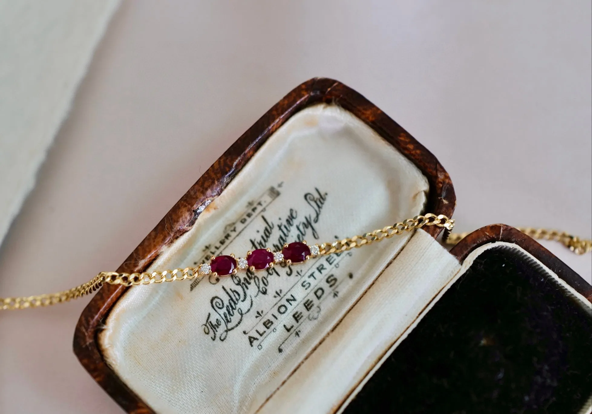 Classic Gold Ruby Diamond Bracelet/18K Solid Gold Natural Three Stones Ruby Bracelet/Ruby Diamond Cuban chain Bracelet/Engagement Bracelet