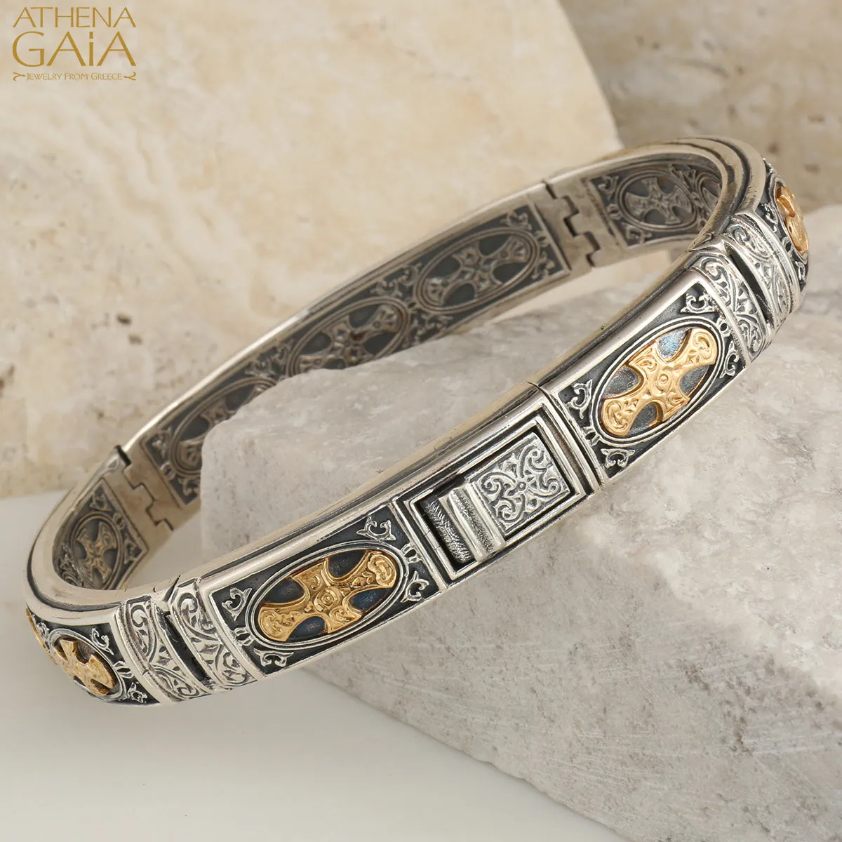 Crosses Gemstone Field Bangle Bracelet