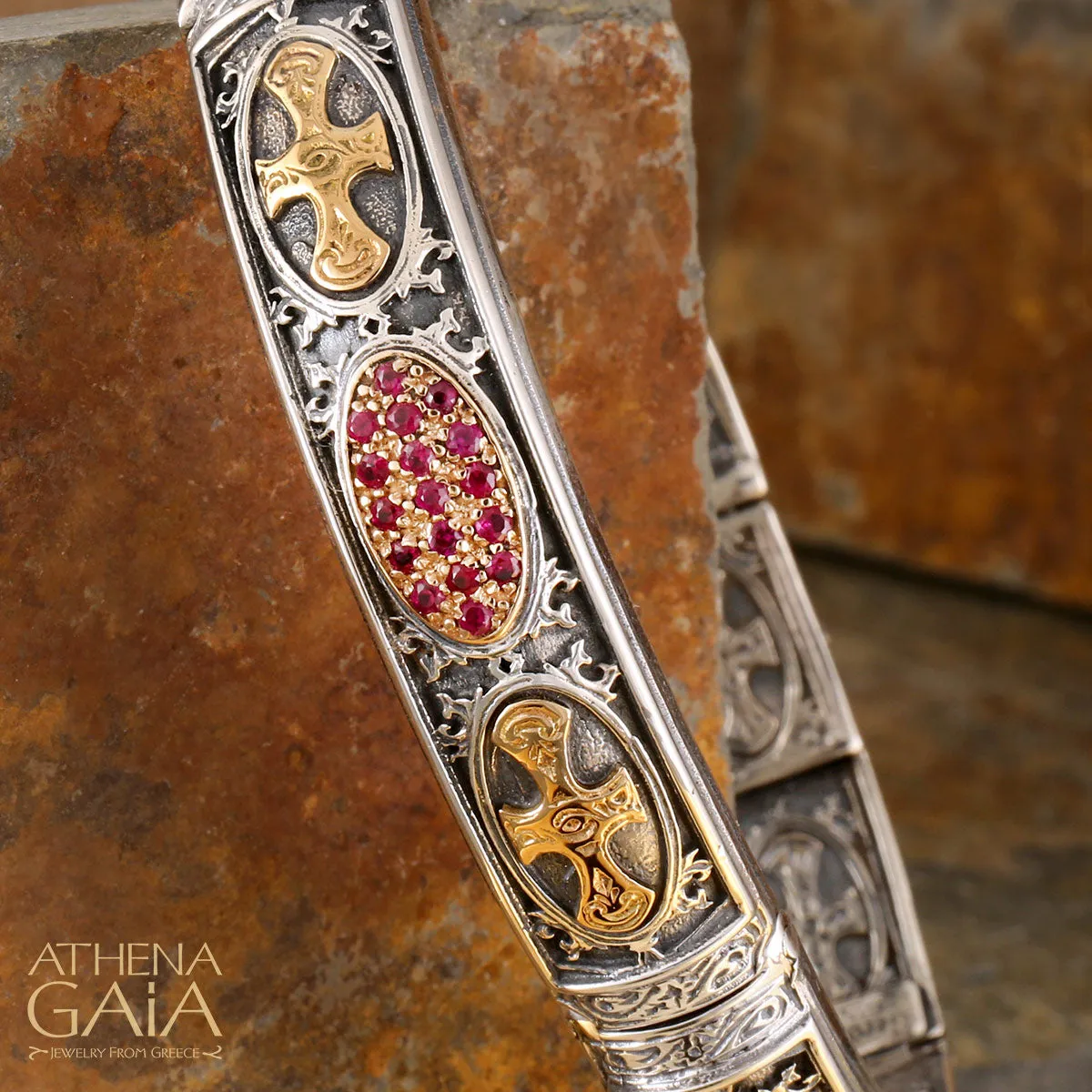 Crosses Gemstone Field Bangle Bracelet