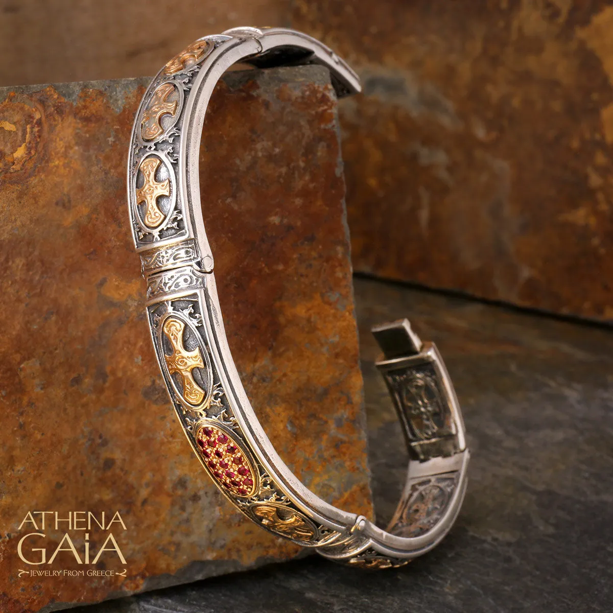 Crosses Gemstone Field Bangle Bracelet