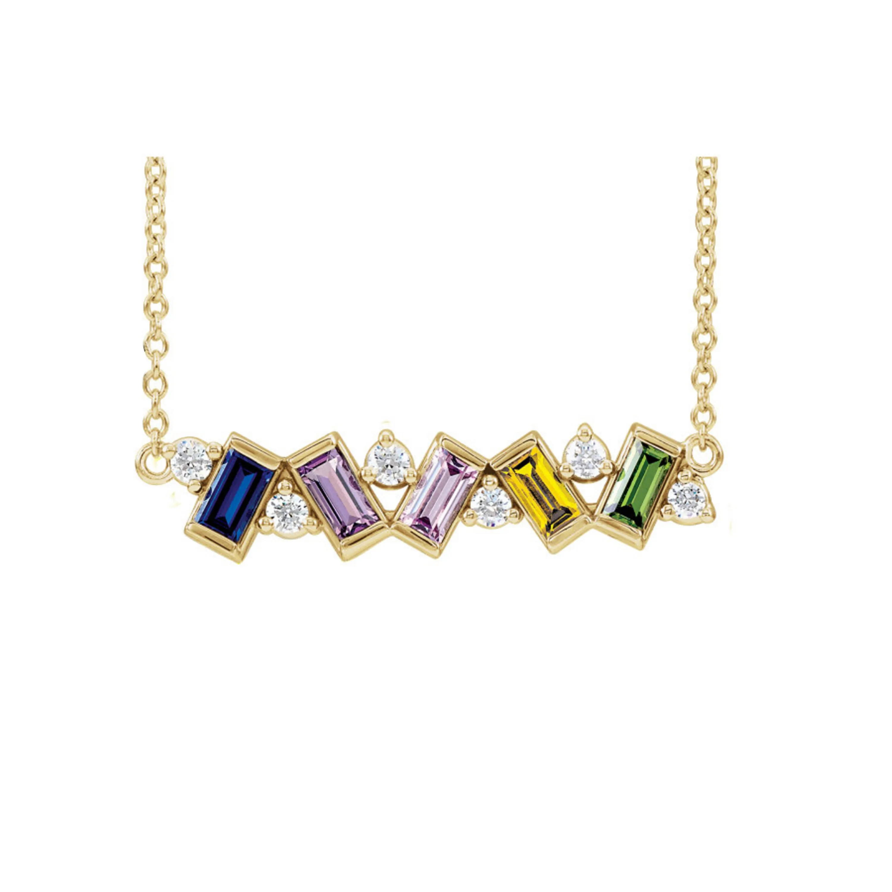 Custom 14k Gold 5-Stone Family Bar Necklace