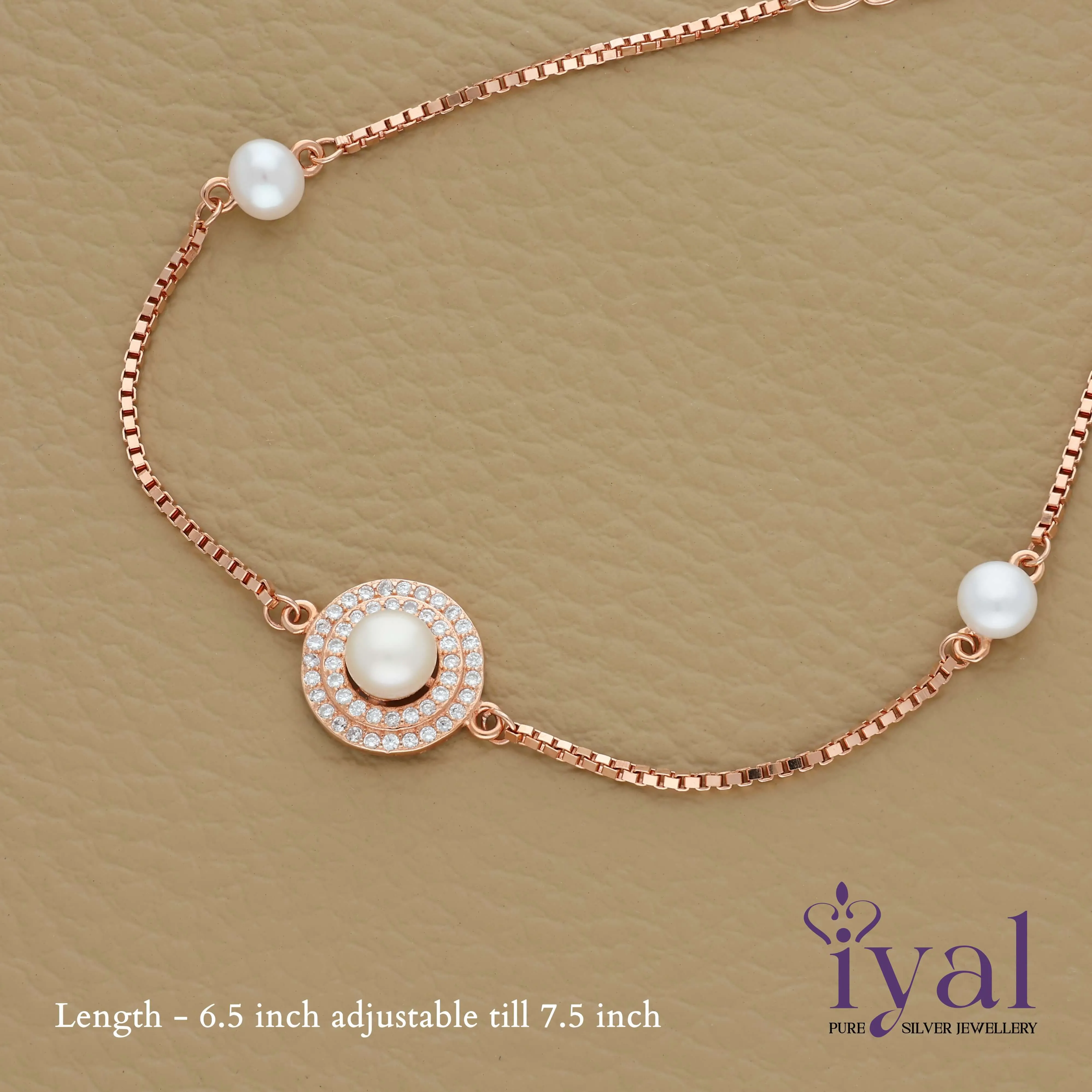 Cute Pearl Rose Gold Polish Silver Bracelet