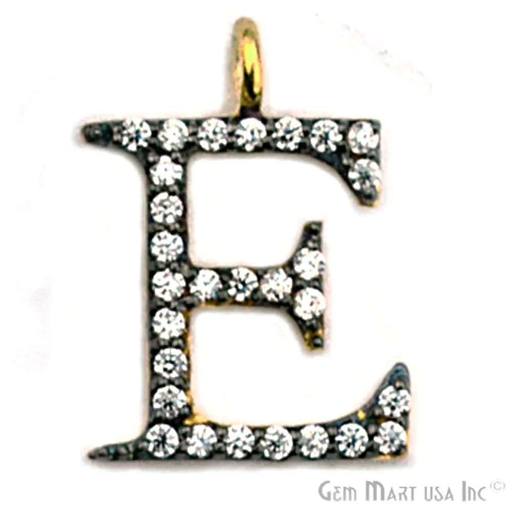 'E' Alphabet Charm CZ Pave Gold Vermeil Charm for Bracelet & Pendants