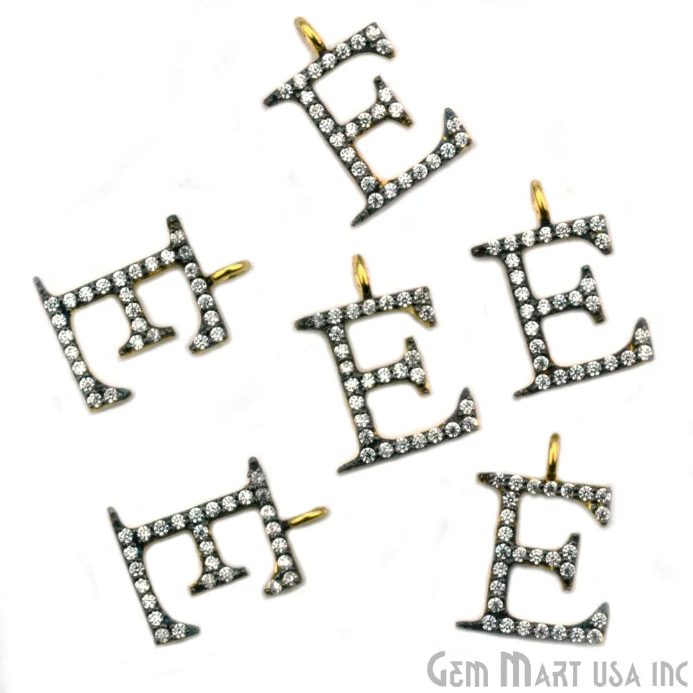 'E' Alphabet Charm CZ Pave Gold Vermeil Charm for Bracelet & Pendants