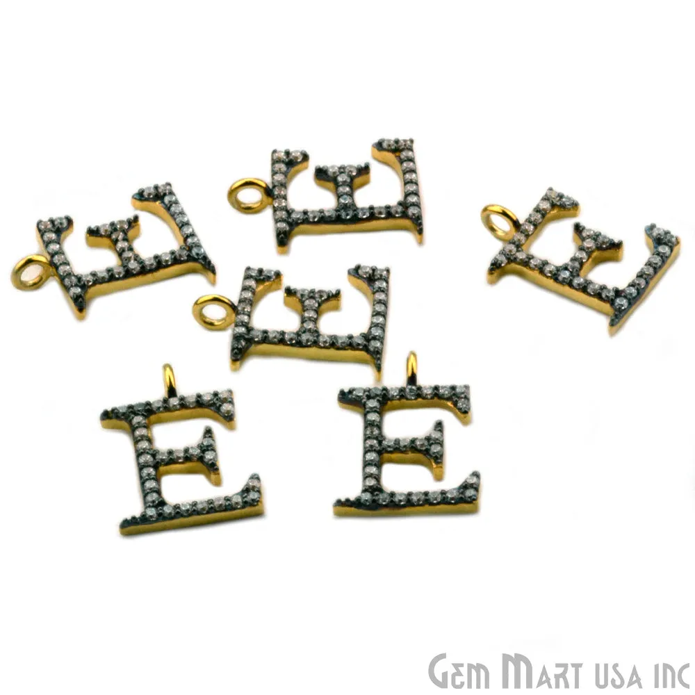 'E' Alphabet Charm CZ Pave Gold Vermeil Charm for Bracelet & Pendants