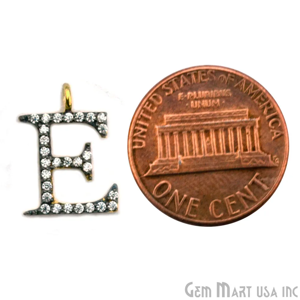 'E' Alphabet Charm CZ Pave Gold Vermeil Charm for Bracelet & Pendants