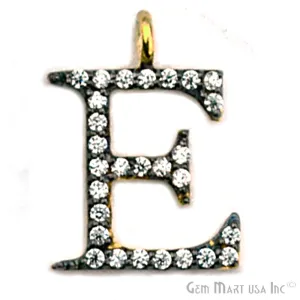 'E' Alphabet Charm CZ Pave Gold Vermeil Charm for Bracelet & Pendants