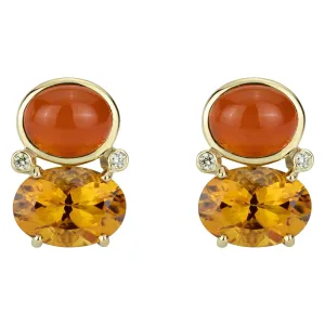 Earrings - Citrine , Cornellian And Diamond