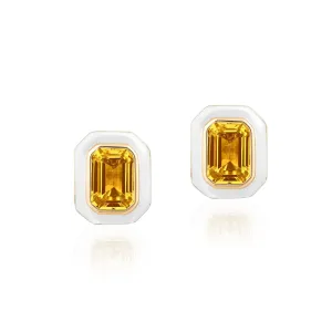 Emerald-Cut Stone Studs with White Enamel