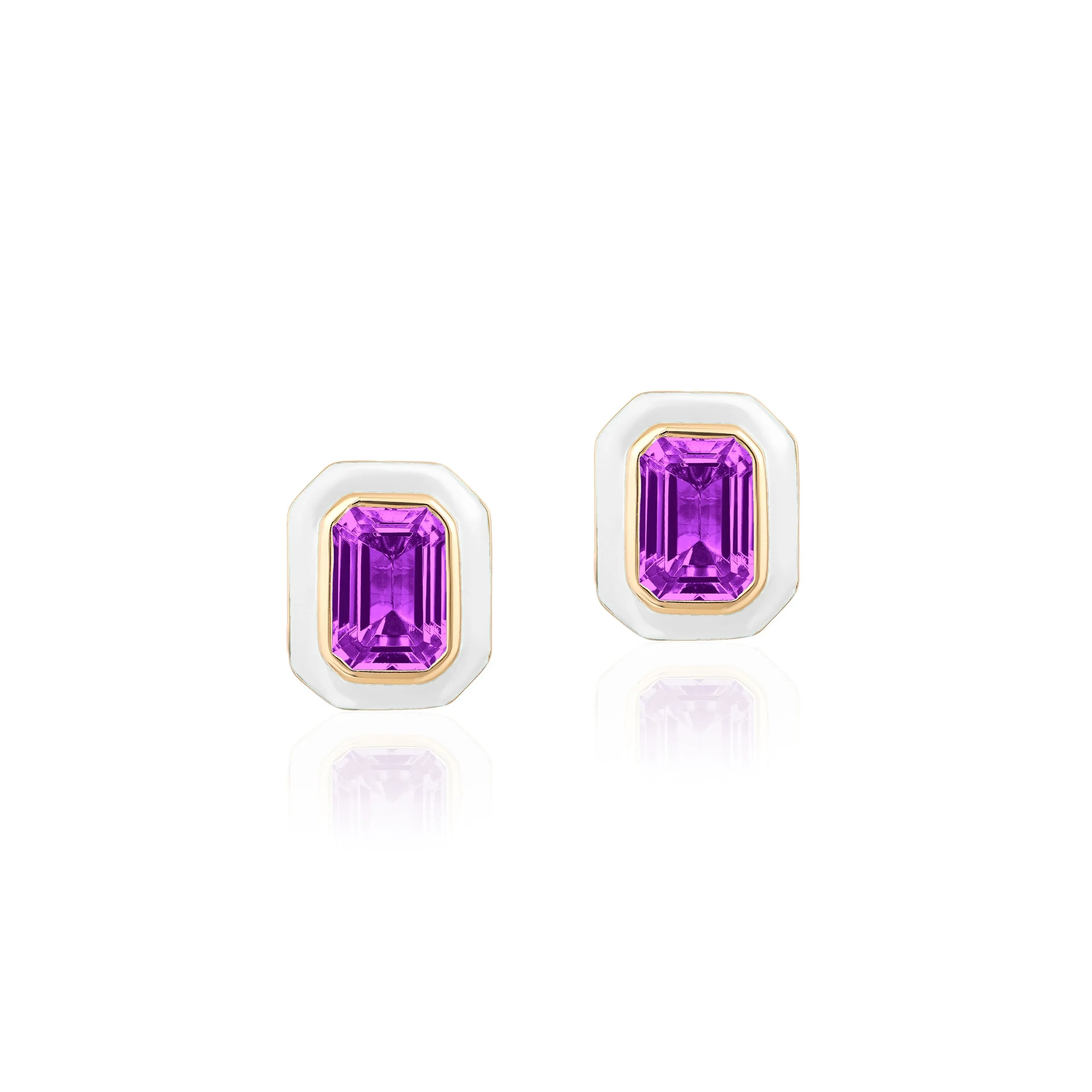 Emerald-Cut Stone Studs with White Enamel