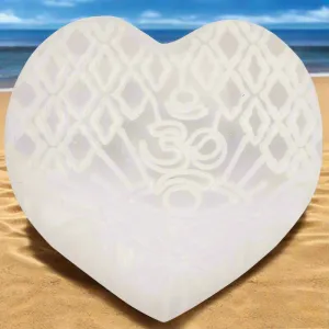 ENGRAVED SELENITE OM HEART