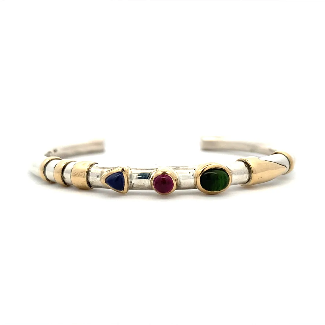 Estate Two-Tone Gemstone  Cuff