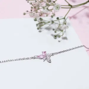 Ethereal Pink Butterfly Silver Bracelet