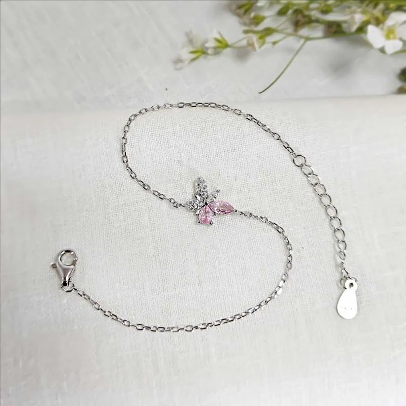 Ethereal Pink Butterfly Silver Bracelet