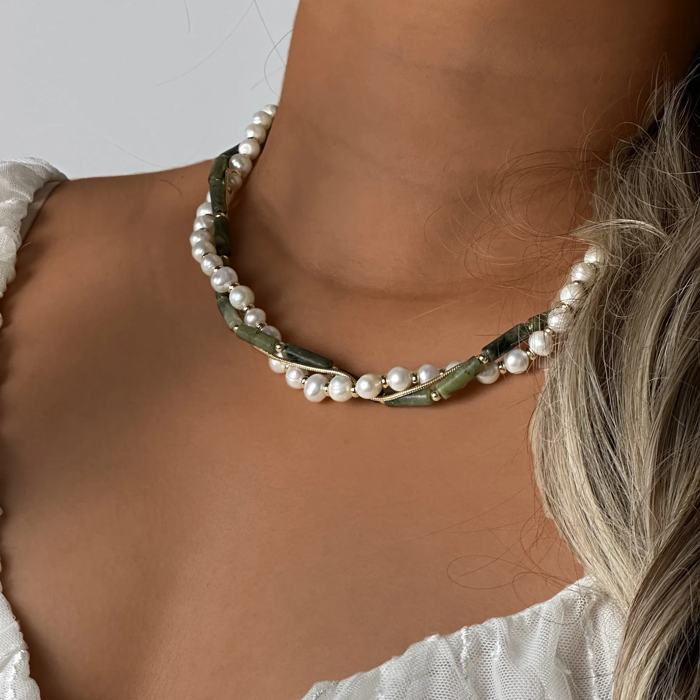'Evening Summer' Peridot & Pearl Necklace
