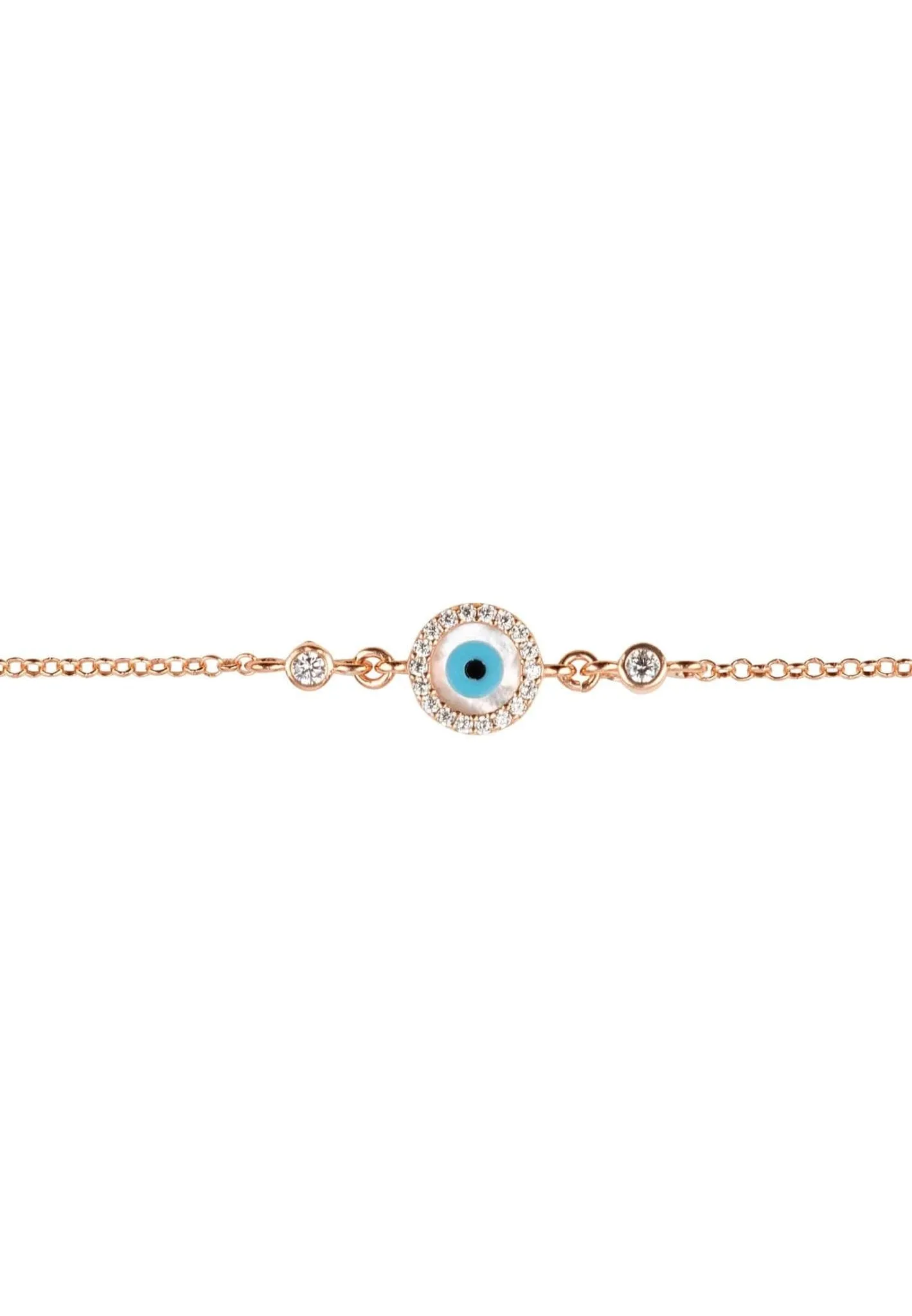 Evil Eye Round Mother Of Pearl Gemstone Bracelet Rosegold