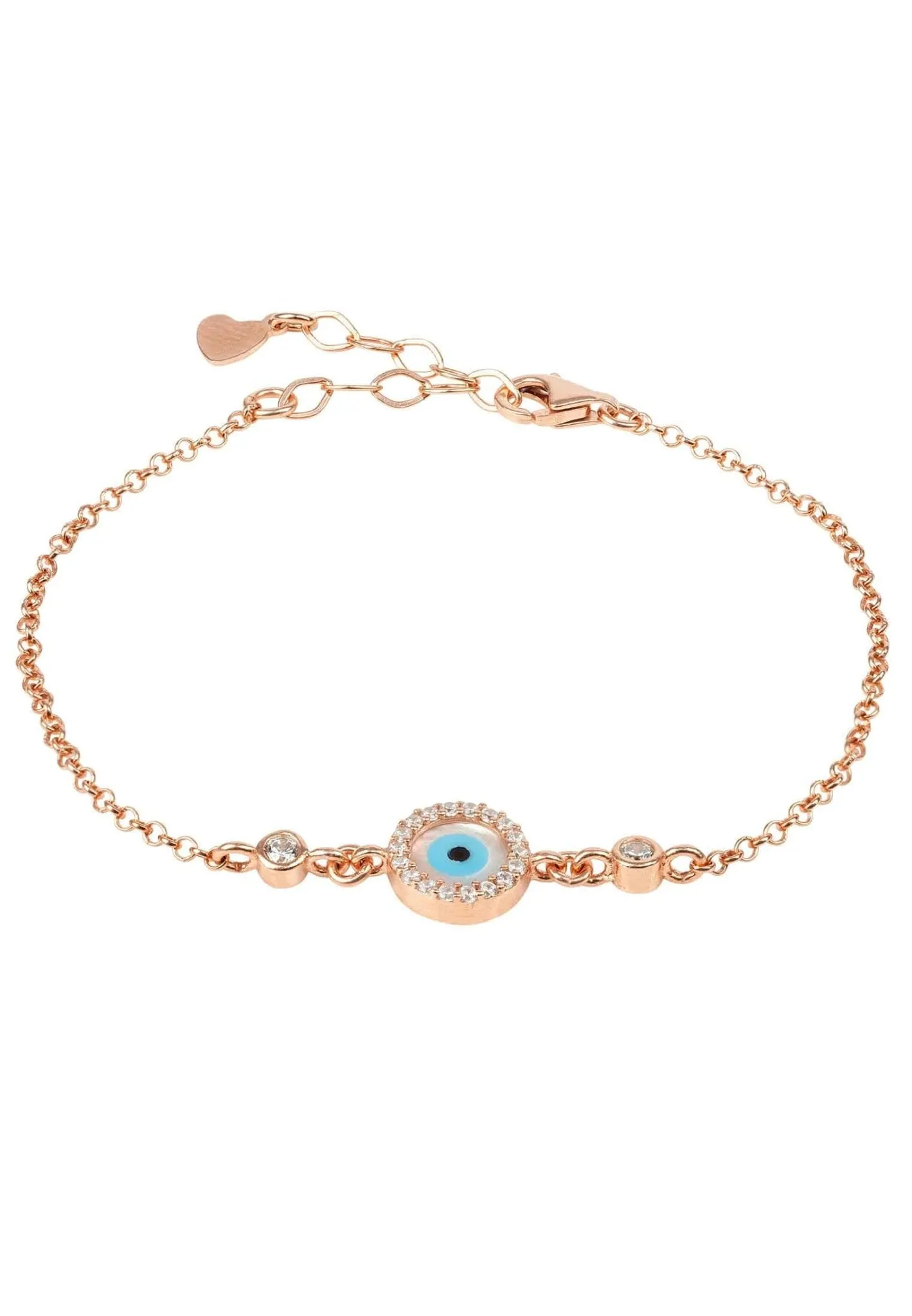 Evil Eye Round Mother Of Pearl Gemstone Bracelet Rosegold