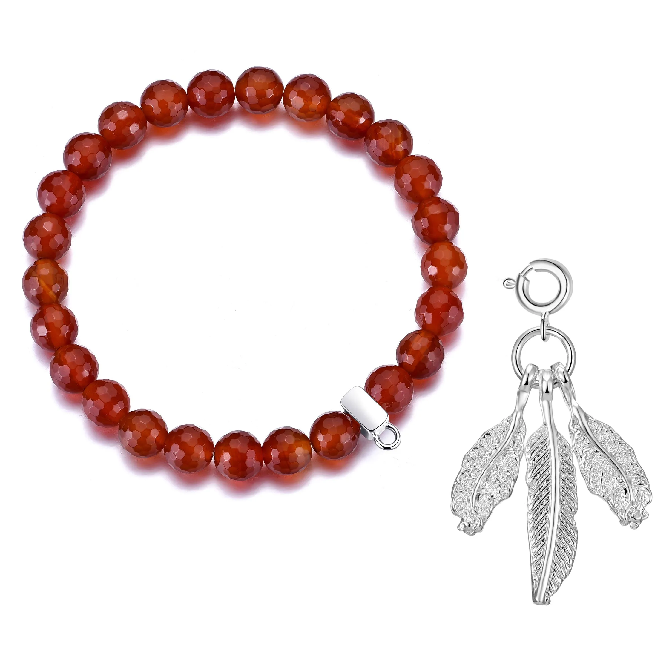 Faceted Carnelian Gemstone Stretch Bracelet with Charm Created with Zircondia® Crystals