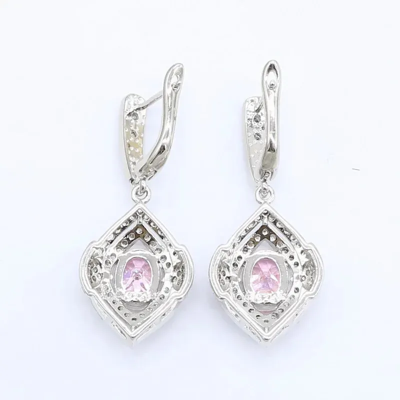 Geometric Pink Zircon  Silver Color Jewelry Sets for Women