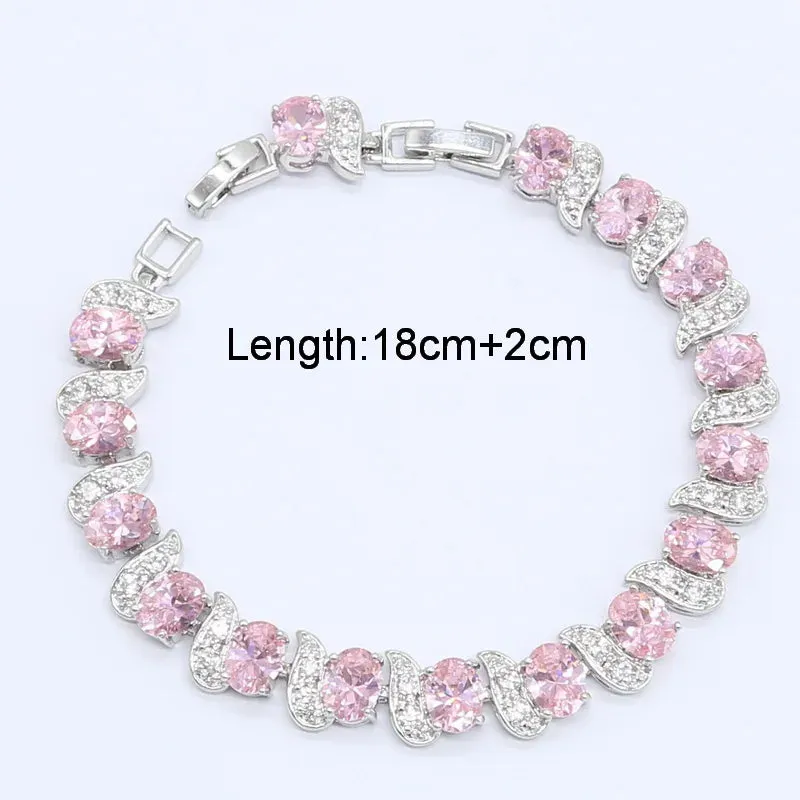Geometric Pink Zircon  Silver Color Jewelry Sets for Women