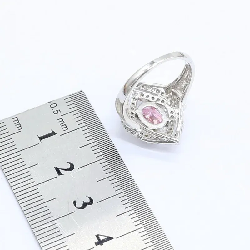 Geometric Pink Zircon  Silver Color Jewelry Sets for Women