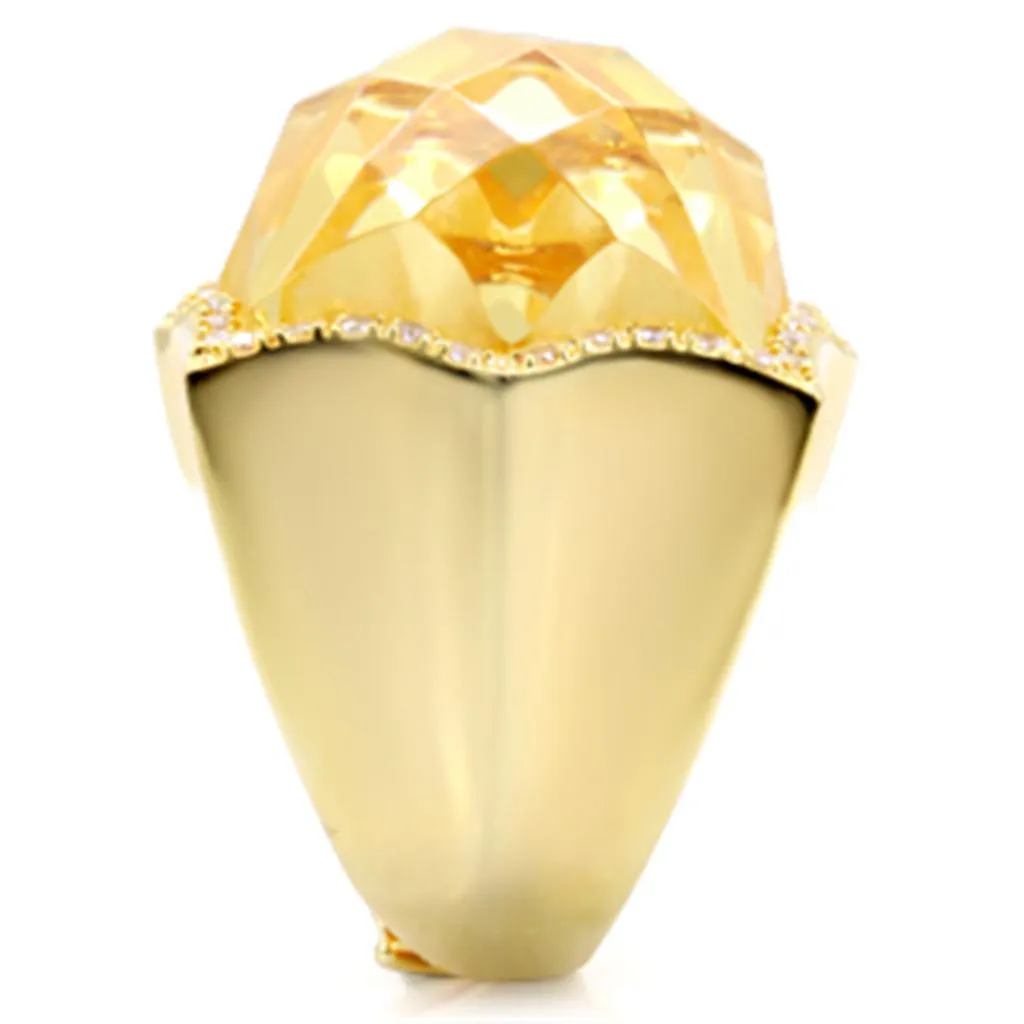 Gold Brass Ring with AAA Grade CZ in Citrine Yellow for Women Style 1W030