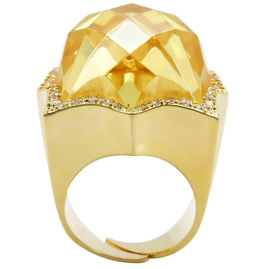 Gold Brass Ring with AAA Grade CZ in Citrine Yellow for Women Style 1W030