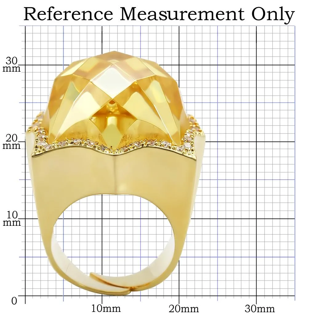 Gold Brass Ring with AAA Grade CZ in Citrine Yellow for Women Style 1W030