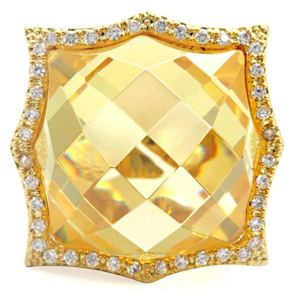 Gold Brass Ring with AAA Grade CZ in Citrine Yellow for Women Style 1W030