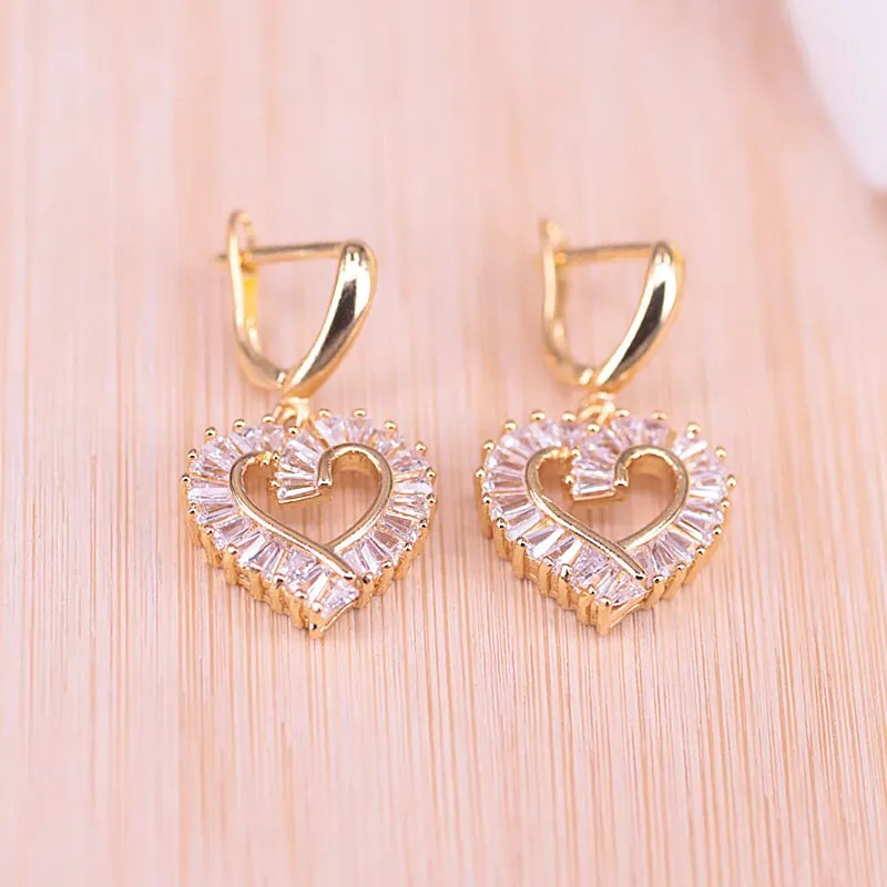 Gold Color Jewelry Set Heart Square White Zircon Bridal Jewelry Set