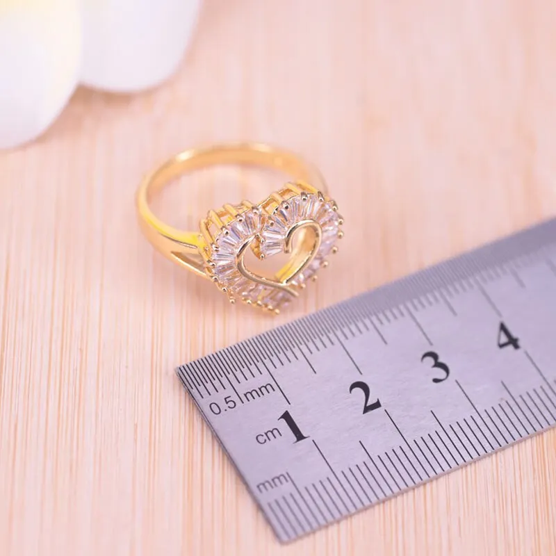 Gold Color Jewelry Set Heart Square White Zircon Bridal Jewelry Set