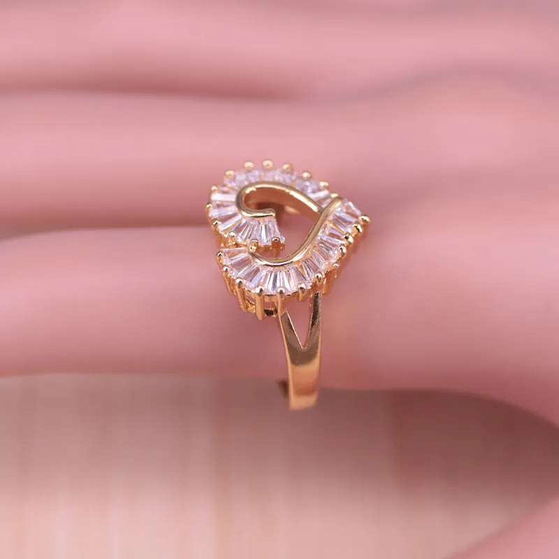 Gold Color Jewelry Set Heart Square White Zircon Bridal Jewelry Set