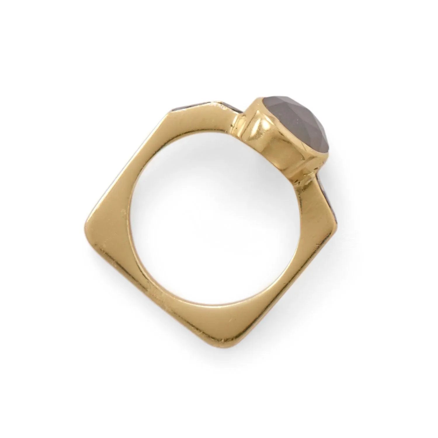 Gold Plated Grey Moonstone and Diamond Chips Ring