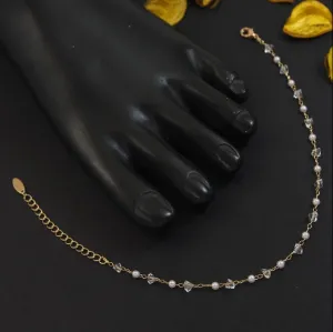 Gold Plated Pearl & Crystal Linked Anklet