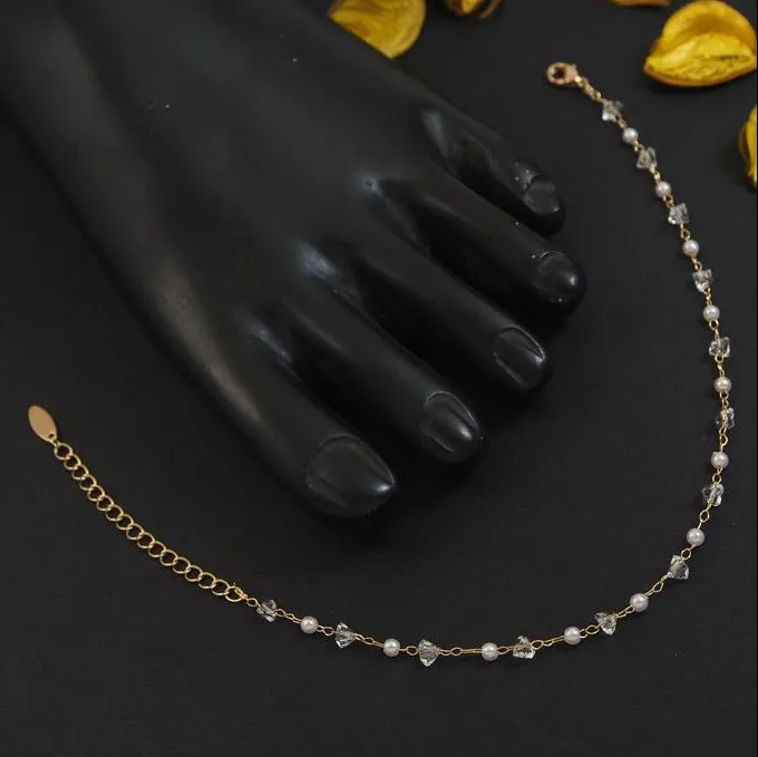 Gold Plated Pearl & Crystal Linked Anklet