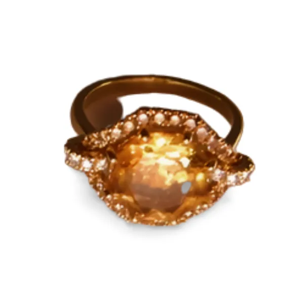 Gorgeous 18K Yellow Gold Champagne Diamond Citrine Ring