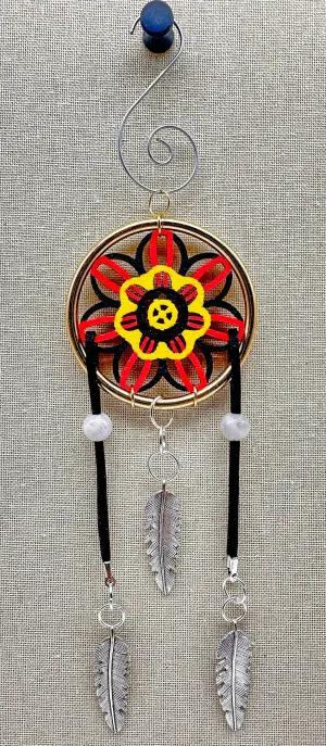 Hand painted Wooden Dreamcatcher w/ Moonstone & 4 Sacred Colours (S)