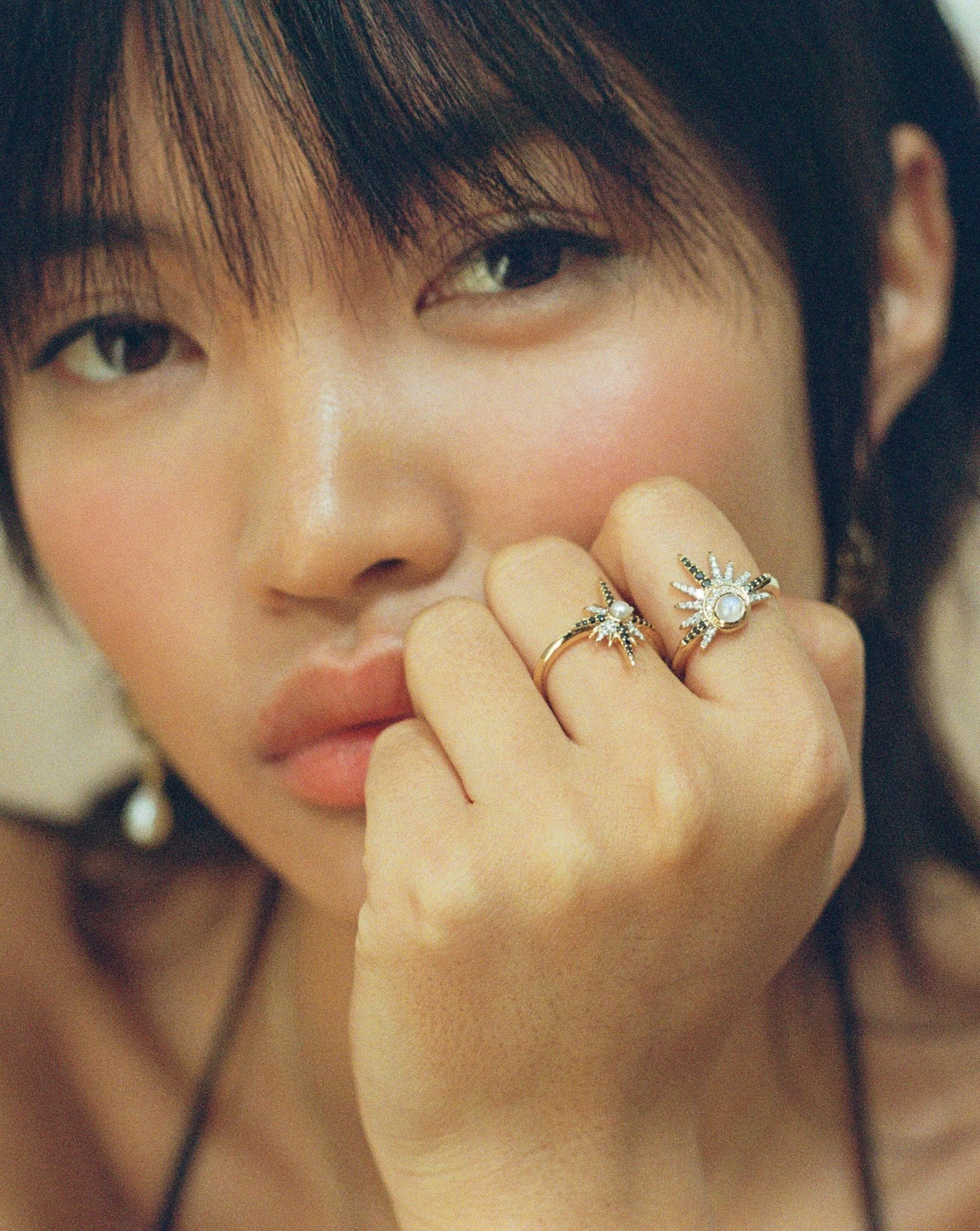 Harris Reed Fine Celestial Ring | 14k Solid Gold/Rainbow Moonstone & Diamond