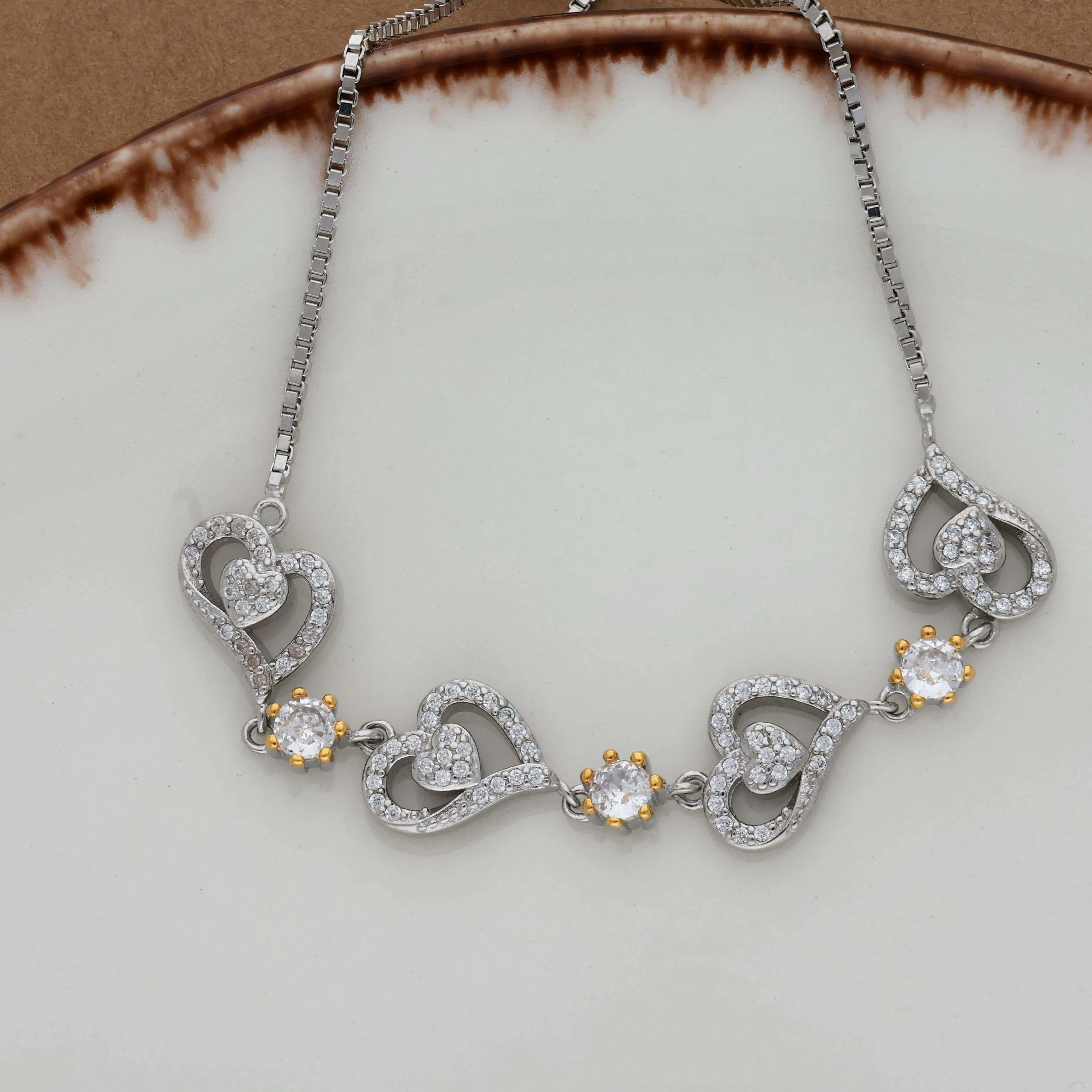 Heart with Gold Link Silver Bracelet