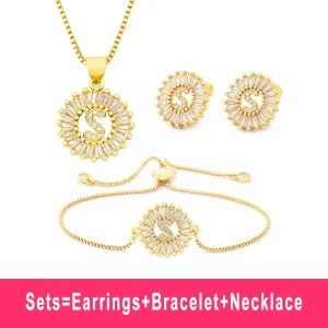 Hot Sale 26 Letters Jewelry Sets Necklace Earrings Bracelet For Women