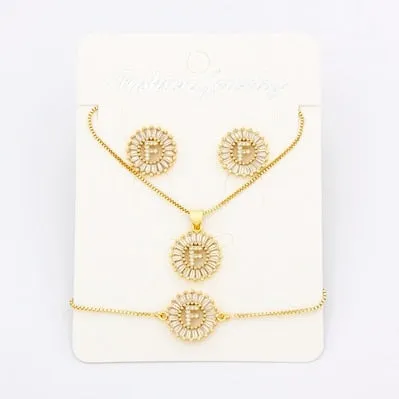 Hot Sale 26 Letters Jewelry Sets Necklace Earrings Bracelet For Women