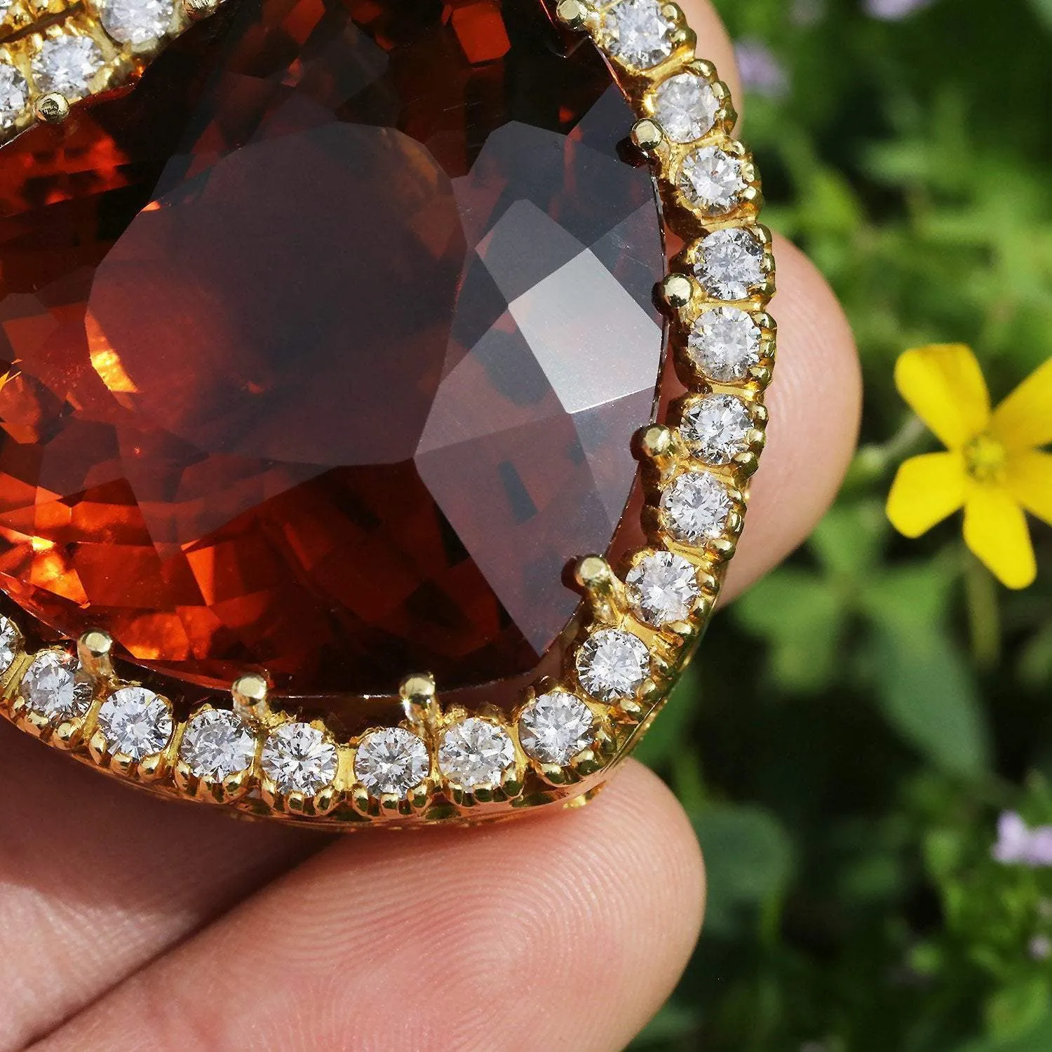 HUGE Heart Citrine Halo Pendant with Diamonds 18K 104.30ctw