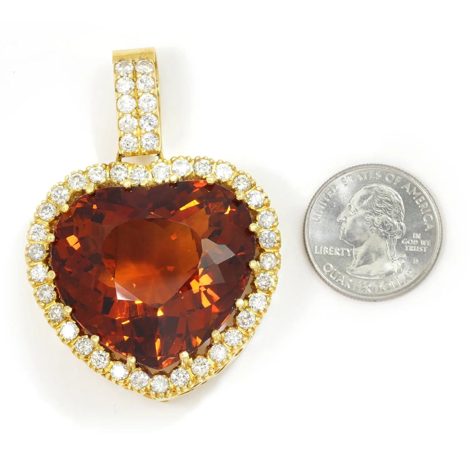 HUGE Heart Citrine Halo Pendant with Diamonds 18K 104.30ctw