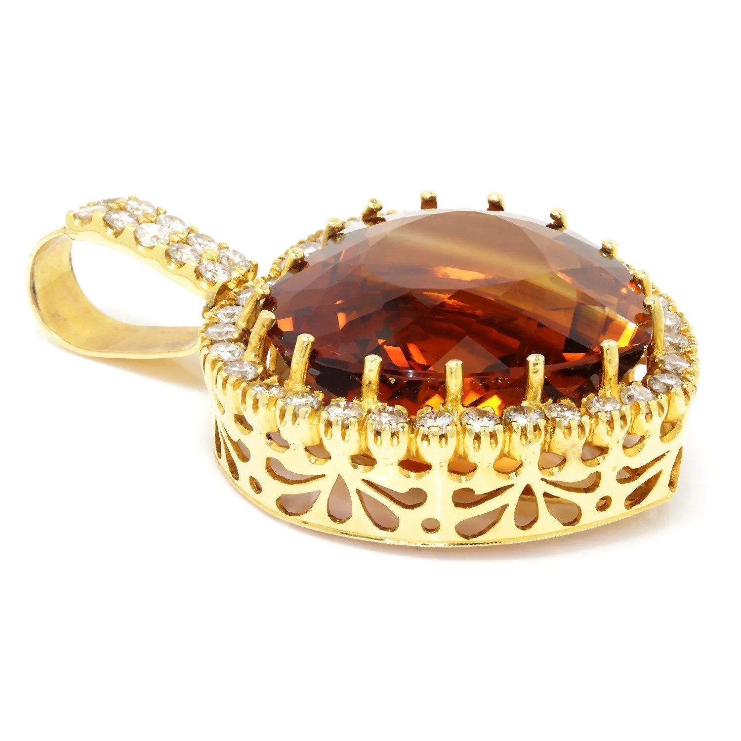 HUGE Heart Citrine Halo Pendant with Diamonds 18K 104.30ctw