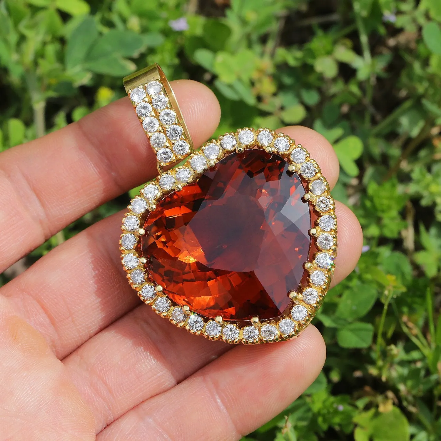 HUGE Heart Citrine Halo Pendant with Diamonds 18K 104.30ctw