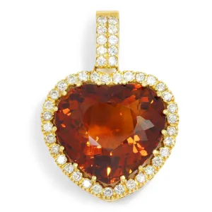 HUGE Heart Citrine Halo Pendant with Diamonds 18K 104.30ctw