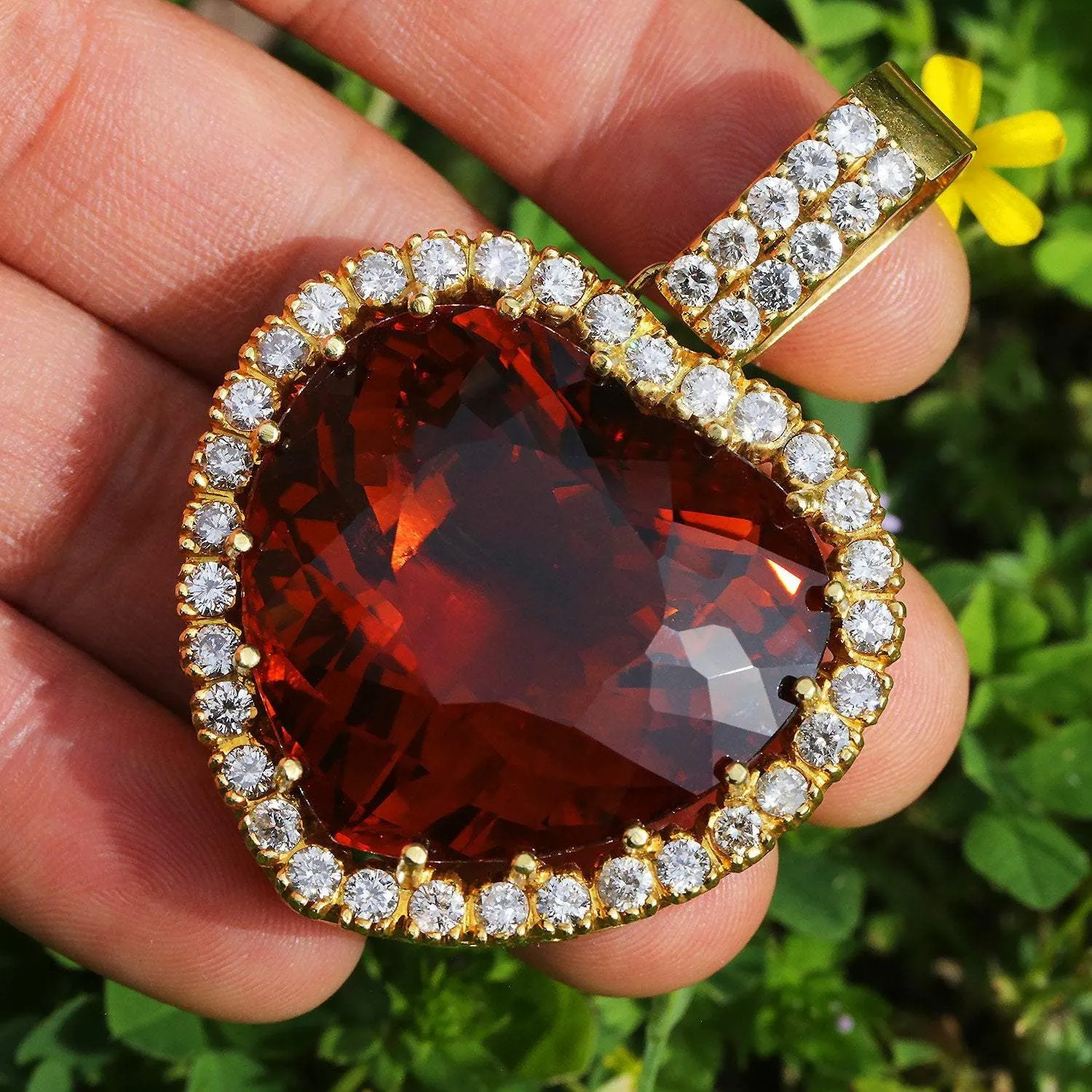 HUGE Heart Citrine Halo Pendant with Diamonds 18K 104.30ctw
