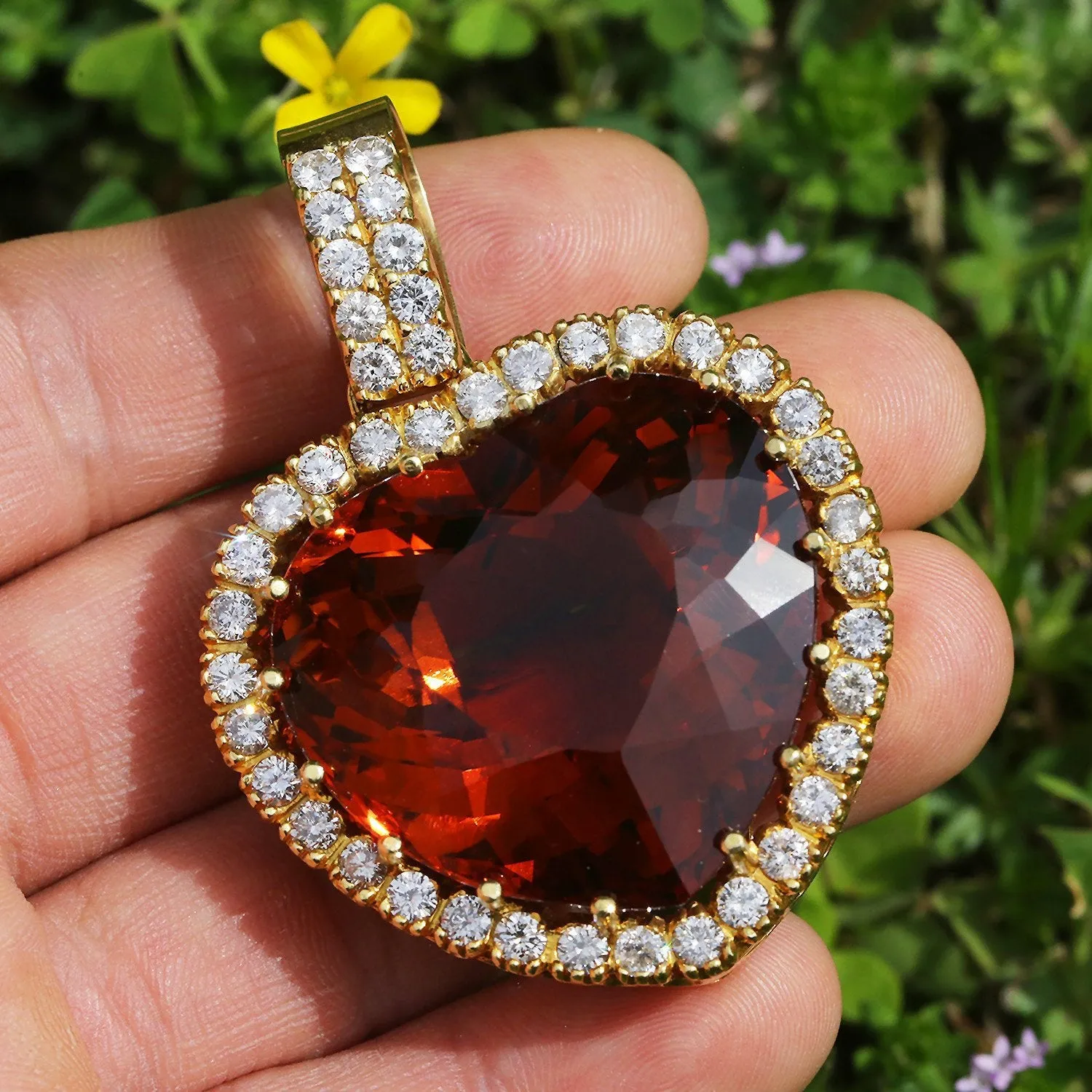 HUGE Heart Citrine Halo Pendant with Diamonds 18K 104.30ctw