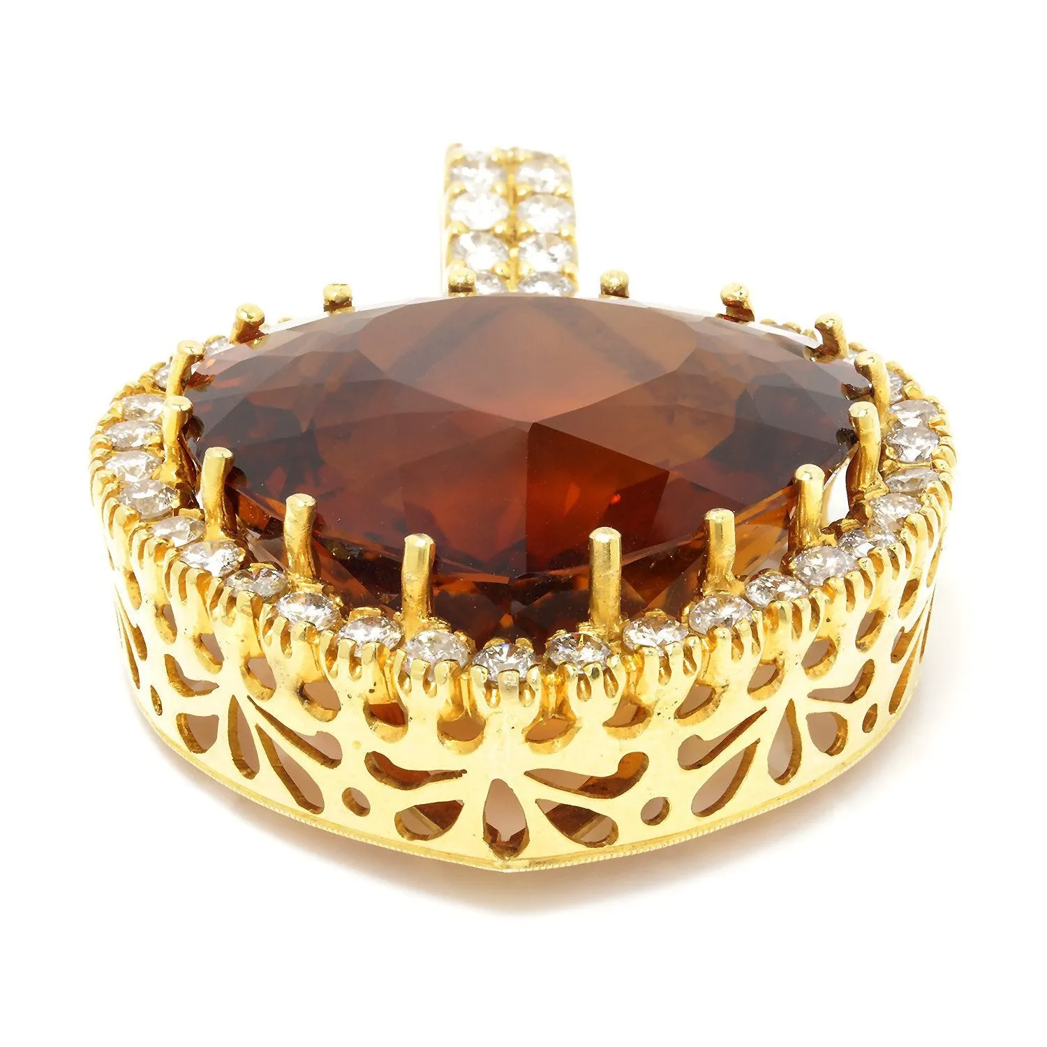 HUGE Heart Citrine Halo Pendant with Diamonds 18K 104.30ctw
