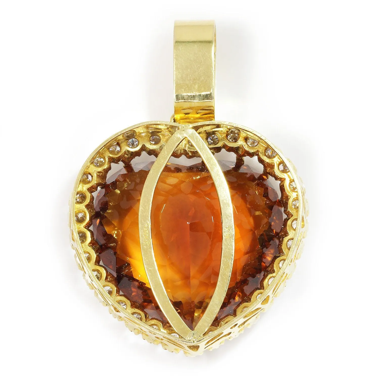 HUGE Heart Citrine Halo Pendant with Diamonds 18K 104.30ctw